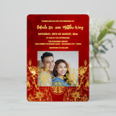 Invitation En Aluminium BILINGUAL Photo Rouge or Mariage chinois (Debout devant)