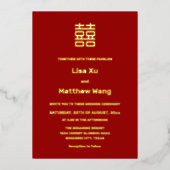 Invitation En Aluminium BILINGUAL Simple Red Gold Mariage chinois (Recto)