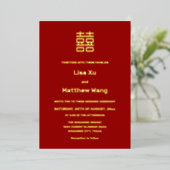 Invitation En Aluminium BILINGUAL Simple Red Gold Mariage chinois (Debout devant)