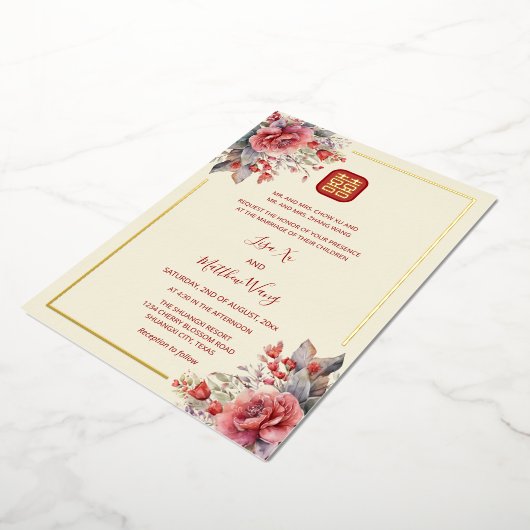 Invitation En Aluminium BILINGUE | Mariage chinois Rose Gold (Rotation)