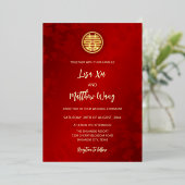 Invitation En Aluminium BILINGUE | Mariage chinois rouge moderne (Debout devant)