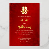 Invitation En Aluminium Bilingue | Simple Mariage chinois d'or rouge (Recto)
