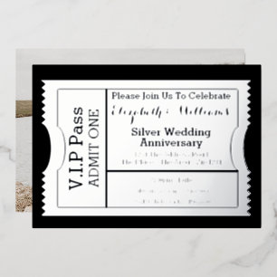 Invitation En Aluminium Billet VIP Pass Anniversaire de Mariage Argent