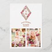 Invitation En Aluminium Birthday Initials 2 Photos Rose Gold Effect Floral (Recto)