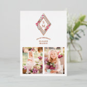 Invitation En Aluminium Birthday Initials 2 Photos Rose Gold Effect Floral (Debout devant)
