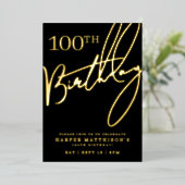 Invitation En Aluminium Black 100th Birthday Gold (Debout devant)