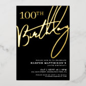 Invitation En Aluminium Black 100th Birthday Gold (Recto)