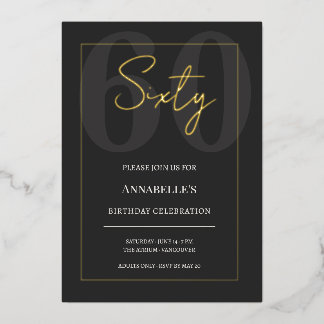 Invitation En Aluminium Black and Gold 60th Milestone Birthday Celebration