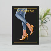 Invitation En Aluminium Black and Gold Denim Femme fête d'anniversaire Foi (Debout devant)