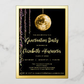 Invitation En Aluminium Black and Gold Disco Ball Seventies Graduation (Recto)