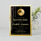 Invitation En Aluminium Black and Gold Disco Ball Seventies Graduation (Debout devant)