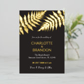 Invitation En Aluminium Black and Gold Ferns Extérieur Mariage Gold (Debout devant)