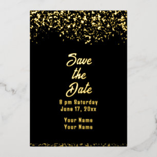 Invitation En Aluminium Black and Gold Foil Enregistrer la date