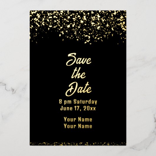 Invitation En Aluminium Black and Gold Foil Enregistrer la date (Recto)