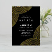 Invitation En Aluminium Black and Gold Geometric Swirls Wedding (Debout devant)