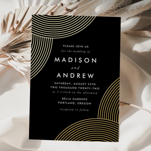 Invitation En Aluminium Black and Gold Geometric Swirls Wedding