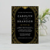 Invitation En Aluminium Black and Gold Ornate Elegant Wedding (Debout devant)