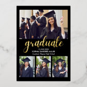 Invitation En Aluminium Black and Gold Script 4 photos Graduated (Recto)