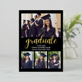 Invitation En Aluminium Black and Gold Script 4 photos Graduated (Debout devant)