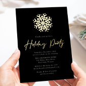 Invitation En Aluminium Black and Gold Simple Snowflake Fête