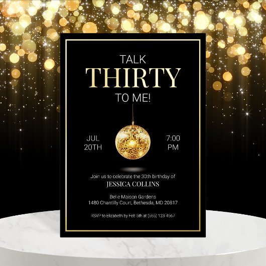 Invitation En Aluminium Black and Gold Talk Trente à moi 30e anniversaire