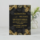 Invitation En Aluminium Black and Gold Tropical Destination Wedding Invit (Debout devant)
