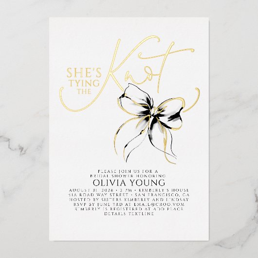Invitation En Aluminium Black Bow She's Tying The Knot Bridal Shower (Recto)