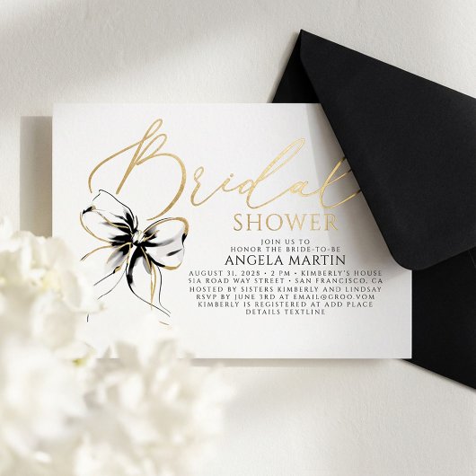 Invitation En Aluminium Black Bow She's Tying The Knot Bridal Shower
