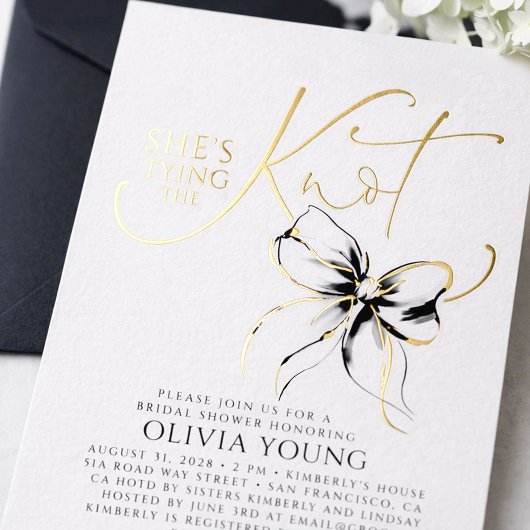 Invitation En Aluminium Black Bow She's Tying The Knot Bridal Shower