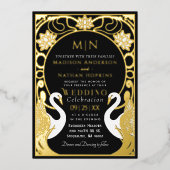Invitation En Aluminium Black Elegant Art Nouveau Swans Wedding (Recto)