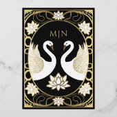 Invitation En Aluminium Black Elegant Art Nouveau Swans Wedding (Verso)