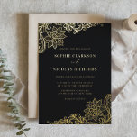 Invitation En Aluminium Black Elegant dentelle antique Mariage rustique<br><div class="desc">Famille d'Invitations et amis à votre mariage avec cette invitation pressée de feuille d'or. Il dispose de dentelle antique fleurie et feuillue. Ce faire-part de mariage en dentelle fleurie conviendra parfaitement aux mariages à thème vintage. Personnalisez ce faire-part de mariage de feuille d'or en y ajoutant les noms, la date,...</div>
