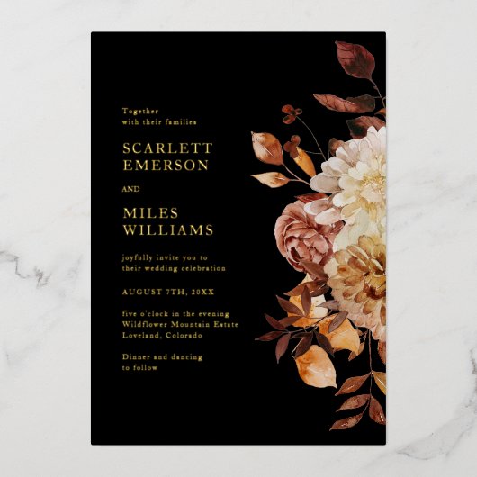 Invitation En Aluminium Black Elegant moderne Mariage d'huile or (Recto)