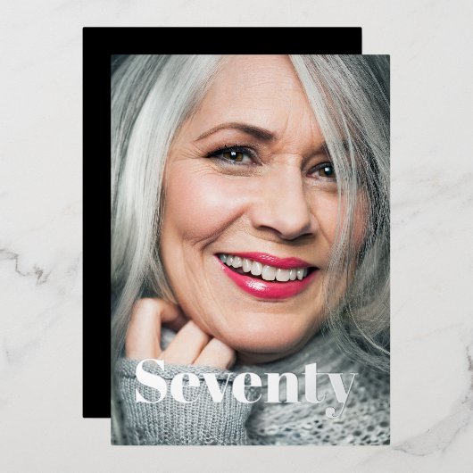 Invitation En Aluminium Black Elegant Photo moderne 70e anniversaire (Recto/Verso)