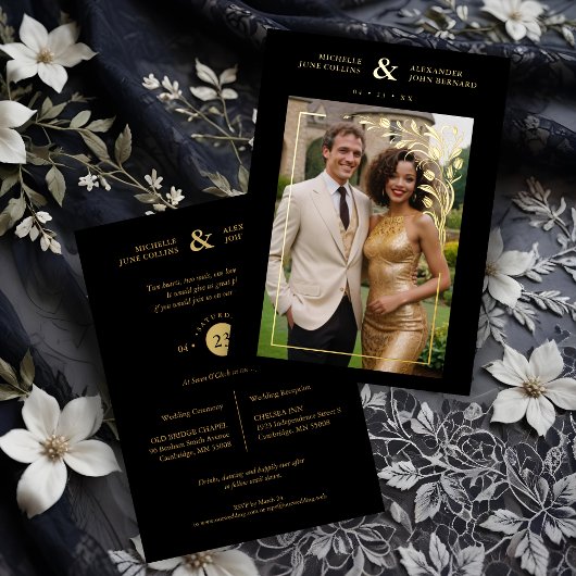Invitation En Aluminium Black Exquisite Ornate Tulips Frame Photo Wedding 