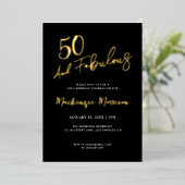 Invitation En Aluminium Black Fifty and Fabulous Script Birthday (Debout devant)