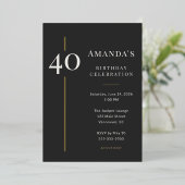 Invitation En Aluminium Black Gold 40th Milestone Birthday Celebration (Debout devant)
