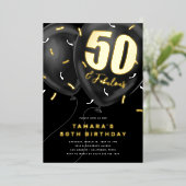 Invitation En Aluminium Black Gold 50th Birthday Party (Debout devant)