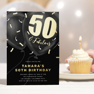 Invitation En Aluminium Black Gold 50th Birthday Party