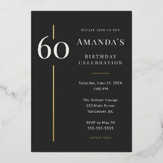 Invitation En Aluminium Black Gold 60th Milestone Birthday Celebration