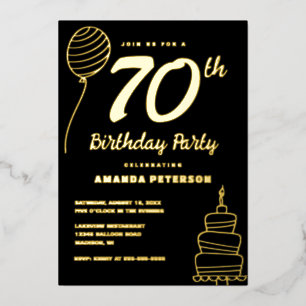 Invitation En Aluminium Black Gold 70e fête d'anniversaire Real Gold