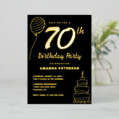 Invitation En Aluminium Black Gold 70e fête d'anniversaire Real Gold (Debout devant)