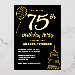Invitation En Aluminium Black Gold 75e fête d'anniversaire Real Gold