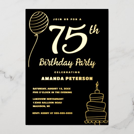 Invitation En Aluminium Black Gold 75e fête d'anniversaire Real Gold (Recto)