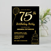 Invitation En Aluminium Black Gold 75e fête d'anniversaire Real Gold (Debout devant)