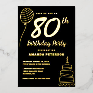 Invitation En Aluminium Black Gold 80e fête d'anniversaire Real Gold