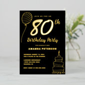 Invitation En Aluminium Black Gold 80e fête d'anniversaire Real Gold (Debout devant)