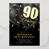 Invitation En Aluminium Black Gold 90th Birthday Party (Recto)