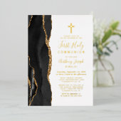 Invitation En Aluminium Black Gold Agate Première communion sainte (Debout devant)