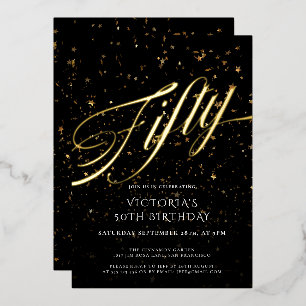 Invitation En Aluminium Black Gold Cinquante élégante Confetti 50e anniver